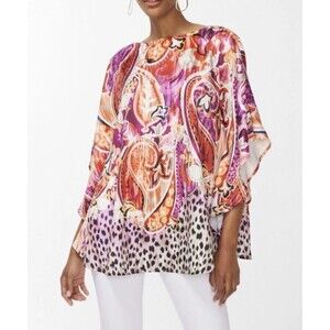 Chicos 40th Anniversary Siz L/XL Paisley Poncho Colorful Silky Oversize Pullover